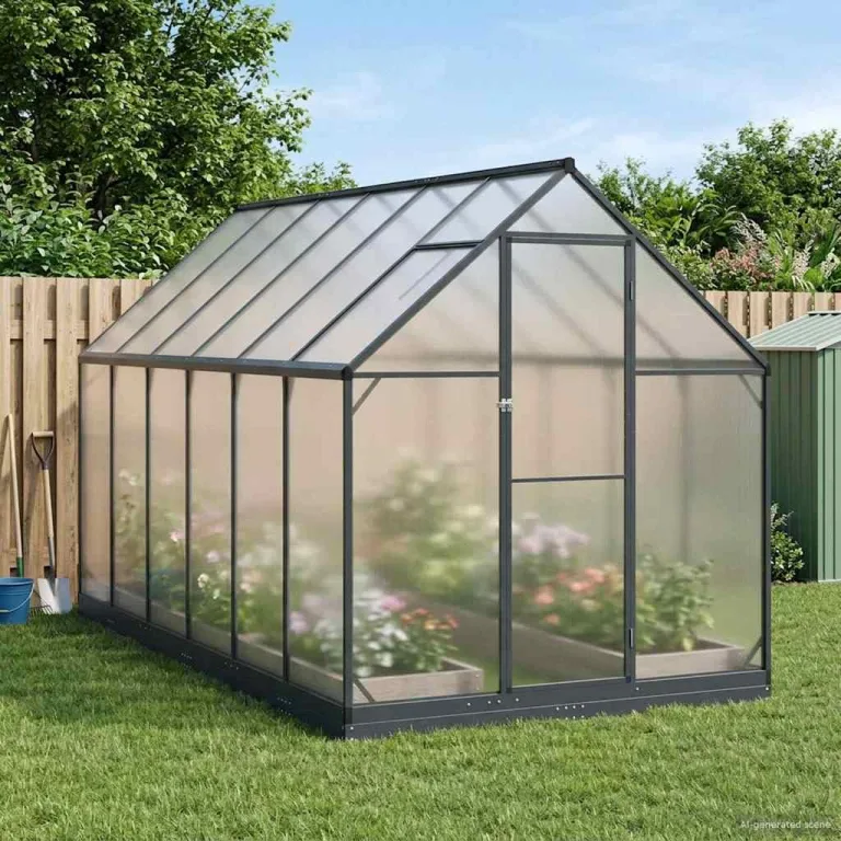 Aluminium Gewächshaus mit Tür Anthrazit 183,5 x 363,5 x 207 cm, wetterfestes Garten Gewächshaus im Tunnel-Design, verstellbare Höhe ohne Werkzeug, aus Aluminium und verzinktem – Bild 1