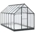 Aluminium Gewächshaus mit Tür Anthrazit 183,5 x 363,5 x 207 cm, wetterfestes Garten Gewächshaus im Tunnel-Design, verstellbare Höhe ohne Werkzeug, aus Aluminium und verzinktem - Thumbnail 2
