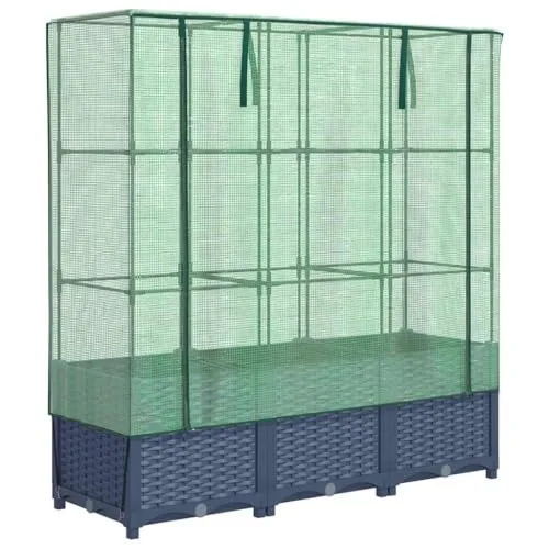 Frühbeet für Pflanzen mit Hochbeet und Abdeckung in Tomatenhaus Rattan-Optik für Garten und Balkon – Bild 10