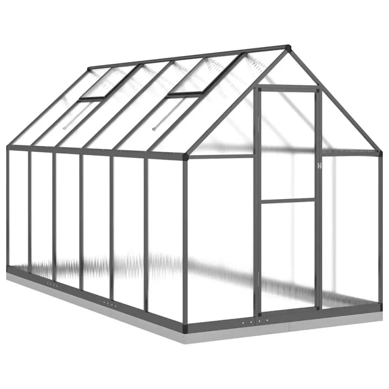 Alu Gewächshaus 334x169x202 cm mit Fundamentrahmen Anthrazit, begehbares Polycarbonat-Gewächshaus groß mit 6 cm Alu-Profilen und 7 Bodenrahmen aus verzinktem Stahl, inklusive – Bild 2