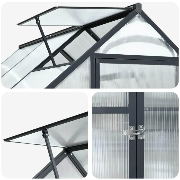 Aluminium Gewächshaus 183,5x183,5x207 cm mit Tür Anthrazit, verstellbare Höhe ohne Werkzeug, wetterfestes Tunnel-Design für Außenbereich, einfache Montage zu dritt, aus Aluminium – Bild 7
