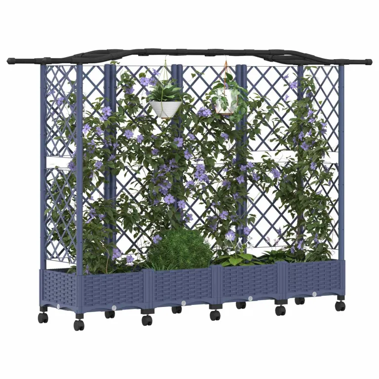 vidaXL Hochbeet mit Rankgitter und Dach Grau 203,5 x 40 x 129 cm PP, Garten & Terrasse, moderner Kräutertopf, Hochbeet mit Dach, mobil, Gemüse, Urbane Gartenideen