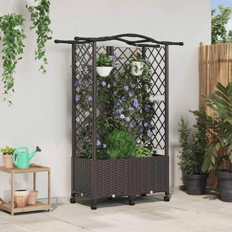 vidaXL Hochbeet mit Rankgitter und Dach Braun 122 x 40 x 144 cm PP, Garten & Terrasse, moderner Kräutertopf, Hochbeet mit Dach, mobil, Gemüse, Urbane Gartenideen – Bild 2