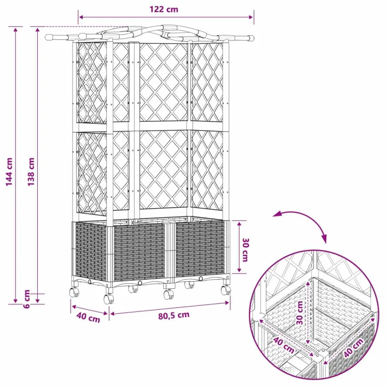 vidaXL Hochbeet mit Rankgitter und Dach Braun 122 x 40 x 144 cm PP, Garten & Terrasse, moderner Kräutertopf, Hochbeet mit Dach, mobil, Gemüse, Urbane Gartenideen – Bild 3