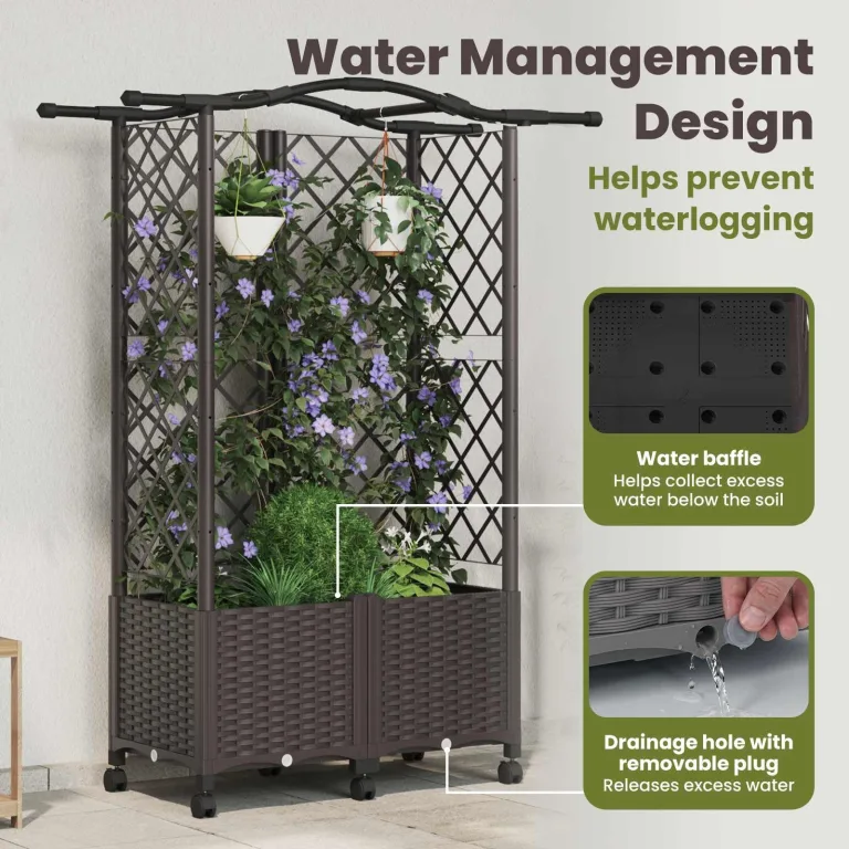 vidaXL Hochbeet mit Rankgitter und Dach Braun 122 x 40 x 144 cm PP, Garten & Terrasse, moderner Kräutertopf, Hochbeet mit Dach, mobil, Gemüse, Urbane Gartenideen – Bild 5