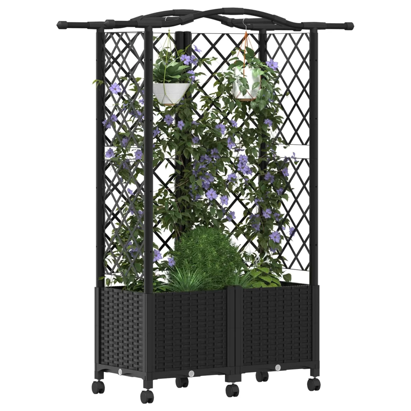 vidaXL Hochbeet mit Rankgitter und Dach Schwarz 122 x 40 x 144 cm PP, Garten & Terrasse, moderner Kräutertopf, Hochbeet mit Dach, mobil, Gemüse, Urbane Gartenideen - Bild 1