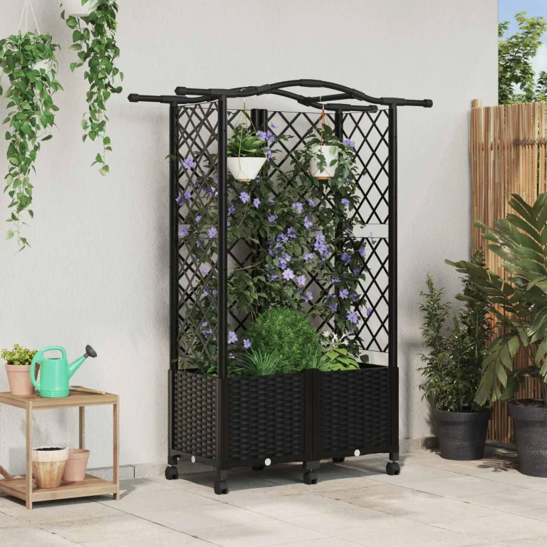 vidaXL Hochbeet mit Rankgitter und Dach Schwarz 122 x 40 x 144 cm PP, Garten & Terrasse, moderner Kräutertopf, Hochbeet mit Dach, mobil, Gemüse, Urbane Gartenideen – Bild 2