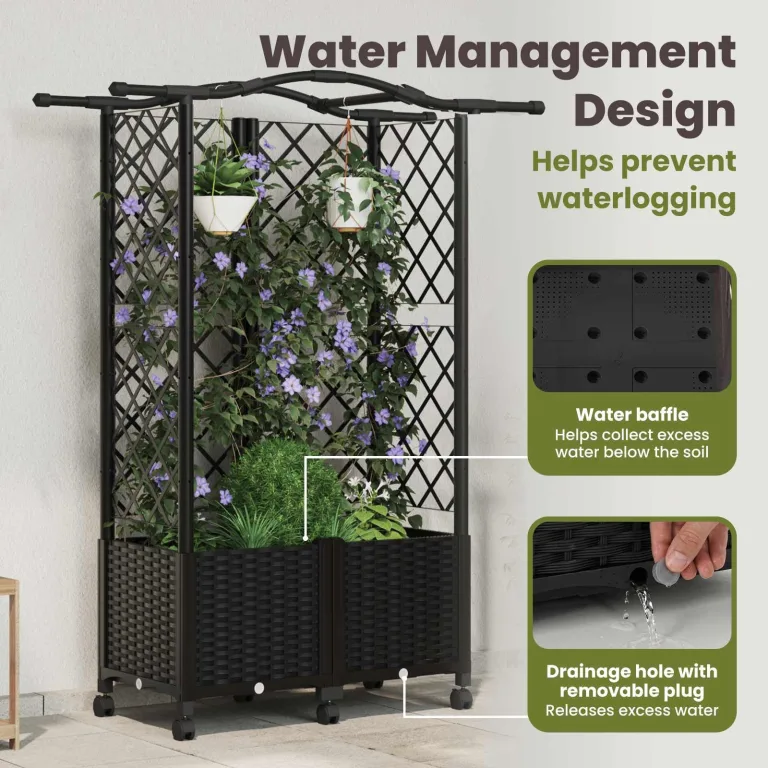 vidaXL Hochbeet mit Rankgitter und Dach Schwarz 122 x 40 x 144 cm PP, Garten & Terrasse, moderner Kräutertopf, Hochbeet mit Dach, mobil, Gemüse, Urbane Gartenideen – Bild 5