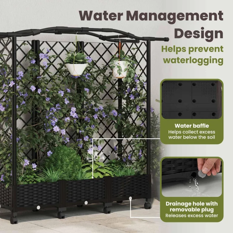 vidaXL Hochbeet mit Rankgitter und Dach Schwarz 163 x 40 x 129 cm PP, Garten & Terrasse, moderner Kräutertopf, Hochbeet mit Dach, mobil, Gemüse, Urbane Gartenideen – Bild 5
