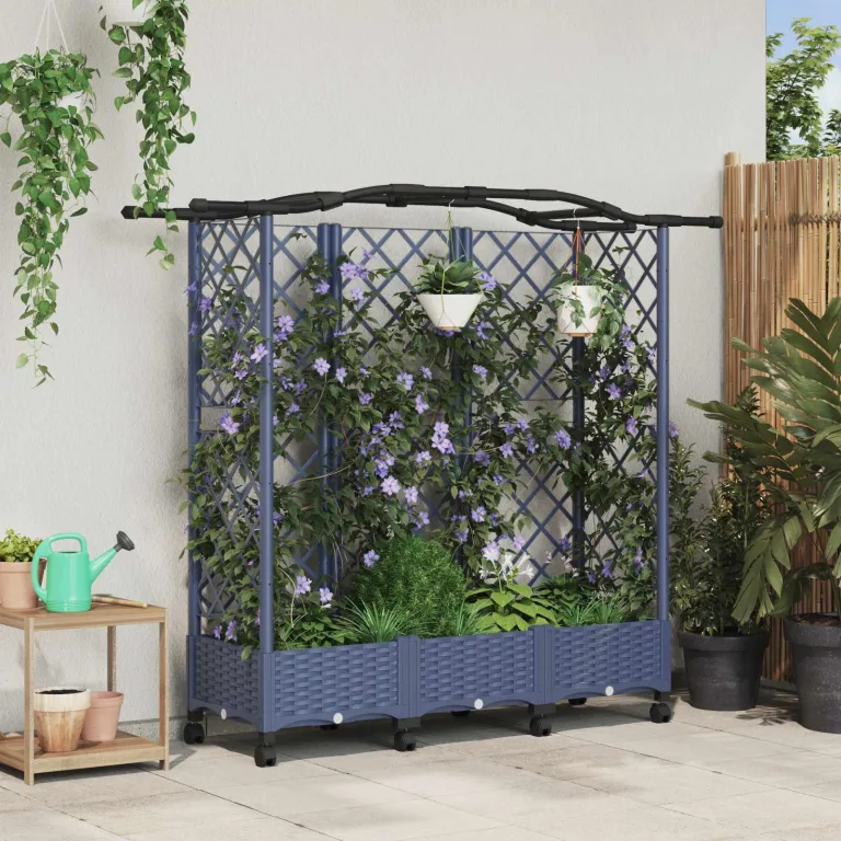 vidaXL Hochbeet mit Rankgitter und Dach Grau 163 x 40 x 129 cm PP, Garten & Terrasse, moderner Kräutertopf, Hochbeet mit Dach, mobil, Gemüse, Urbane Gartenideen – Bild 2