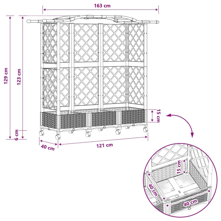 vidaXL Hochbeet mit Rankgitter und Dach Grau 163 x 40 x 129 cm PP, Garten & Terrasse, moderner Kräutertopf, Hochbeet mit Dach, mobil, Gemüse, Urbane Gartenideen – Bild 3