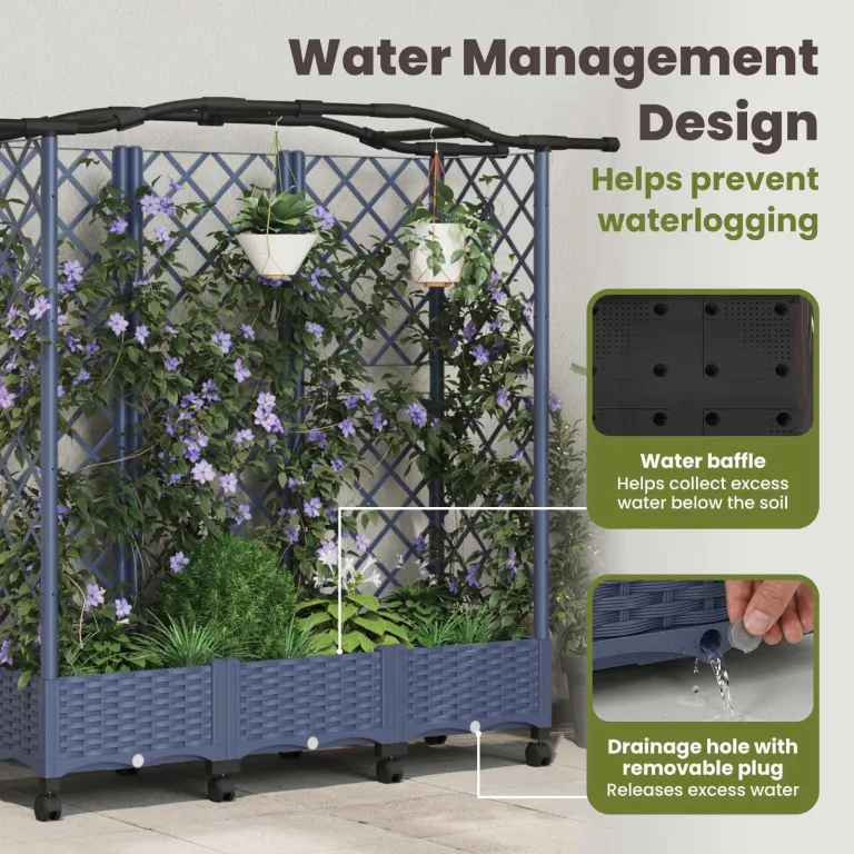 vidaXL Hochbeet mit Rankgitter und Dach Grau 163 x 40 x 129 cm PP, Garten & Terrasse, moderner Kräutertopf, Hochbeet mit Dach, mobil, Gemüse, Urbane Gartenideen – Bild 5