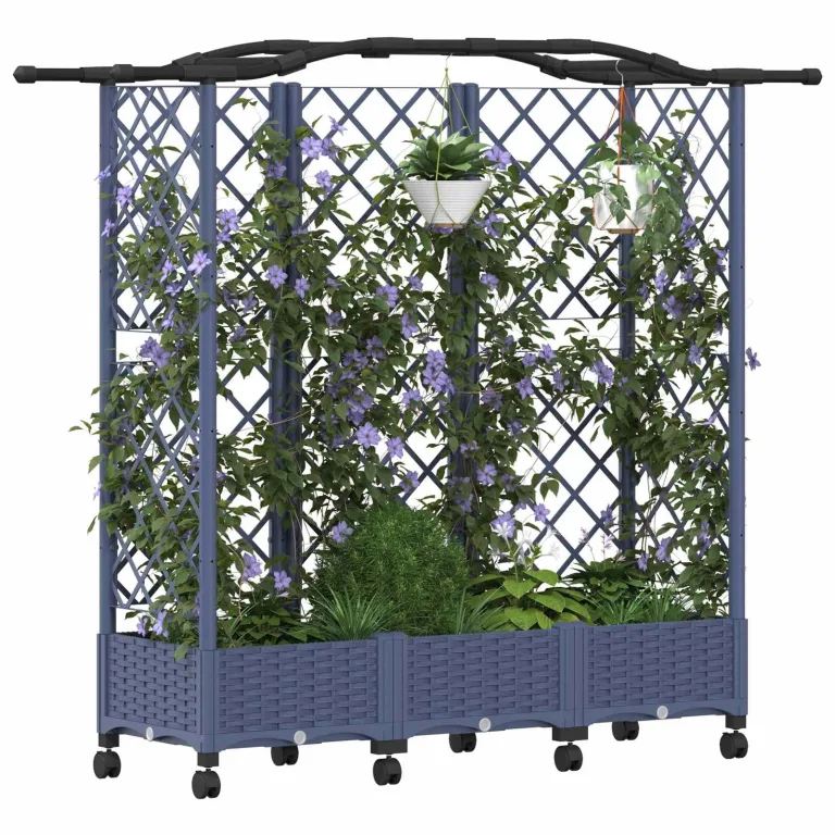 vidaXL Hochbeet mit Rankgitter und Dach Grau 163 x 40 x 129 cm PP, Garten & Terrasse, moderner Kräutertopf, Hochbeet mit Dach, mobil, Gemüse, Urbane Gartenideen – Bild 1