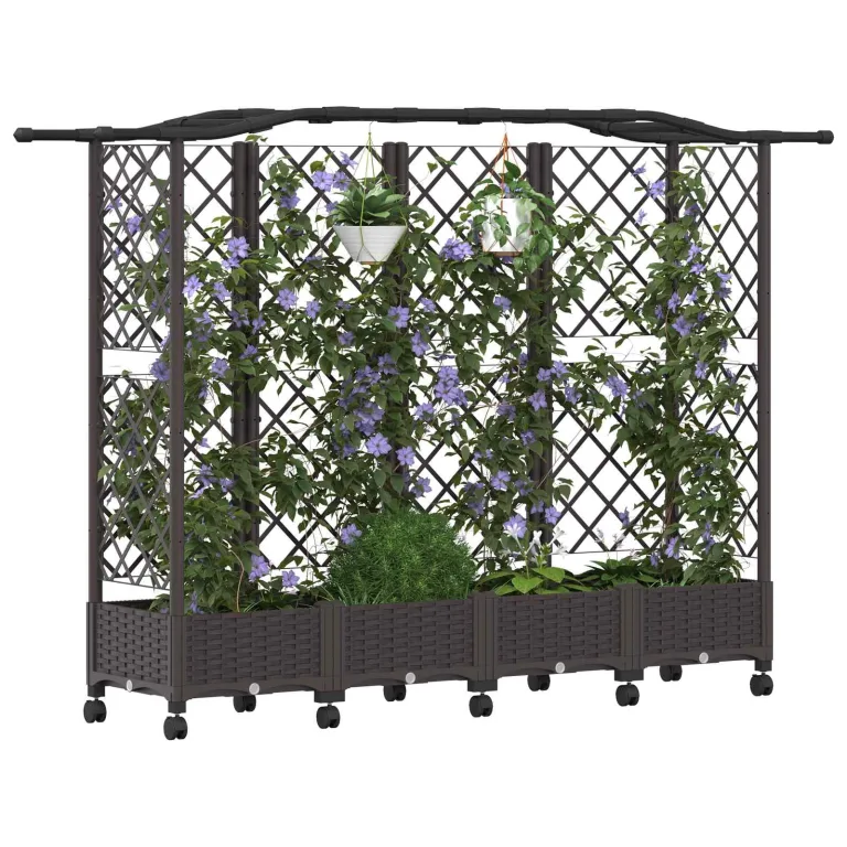 vidaXL Hochbeet mit Rankgitter und Dach Braun 203,5 x 40 x 129 cm PP, Garten & Terrasse, moderner Kräutertopf, Hochbeet mit Dach, mobil, Gemüse, Urbane Gartenideen