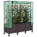 vidaXL Gartenplanter mit Gewächshausabdeckung und Rädern 3 STK. Braun, Garten- und Terrassenbox, modern, rechteckig mit mobilen Pflanzcontainer, höhenverstellbar, wasserfest - Thumbnail 1