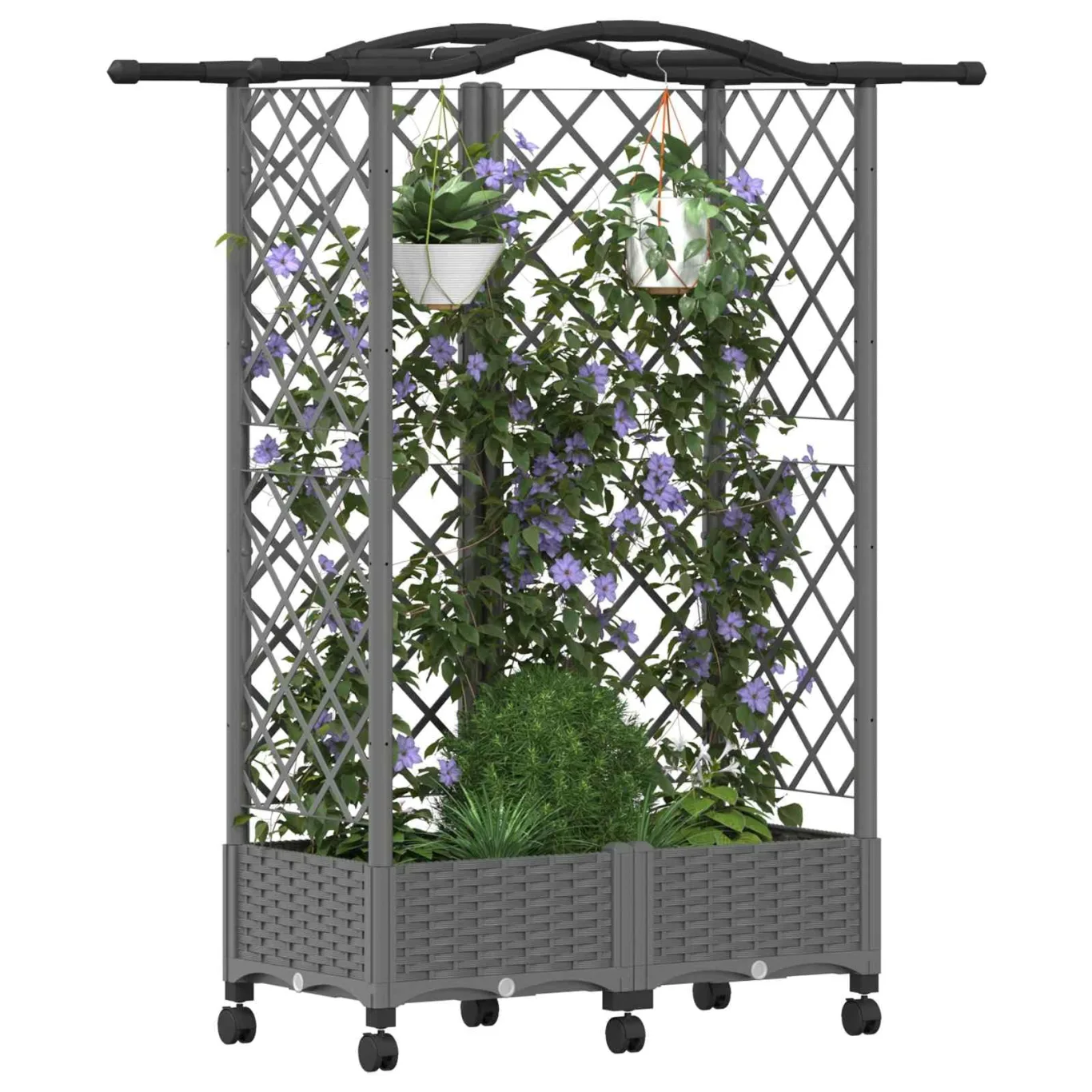 vidaXL Hochbeet mit Rankgitter und Dach Hellgrau 124 x 40 x 129 cm PP, Garten & Terrasse, moderner Kräutertopf, Hochbeet mit Dach, mobil, Gemüse, Urbane Gartenideen - Bild 1