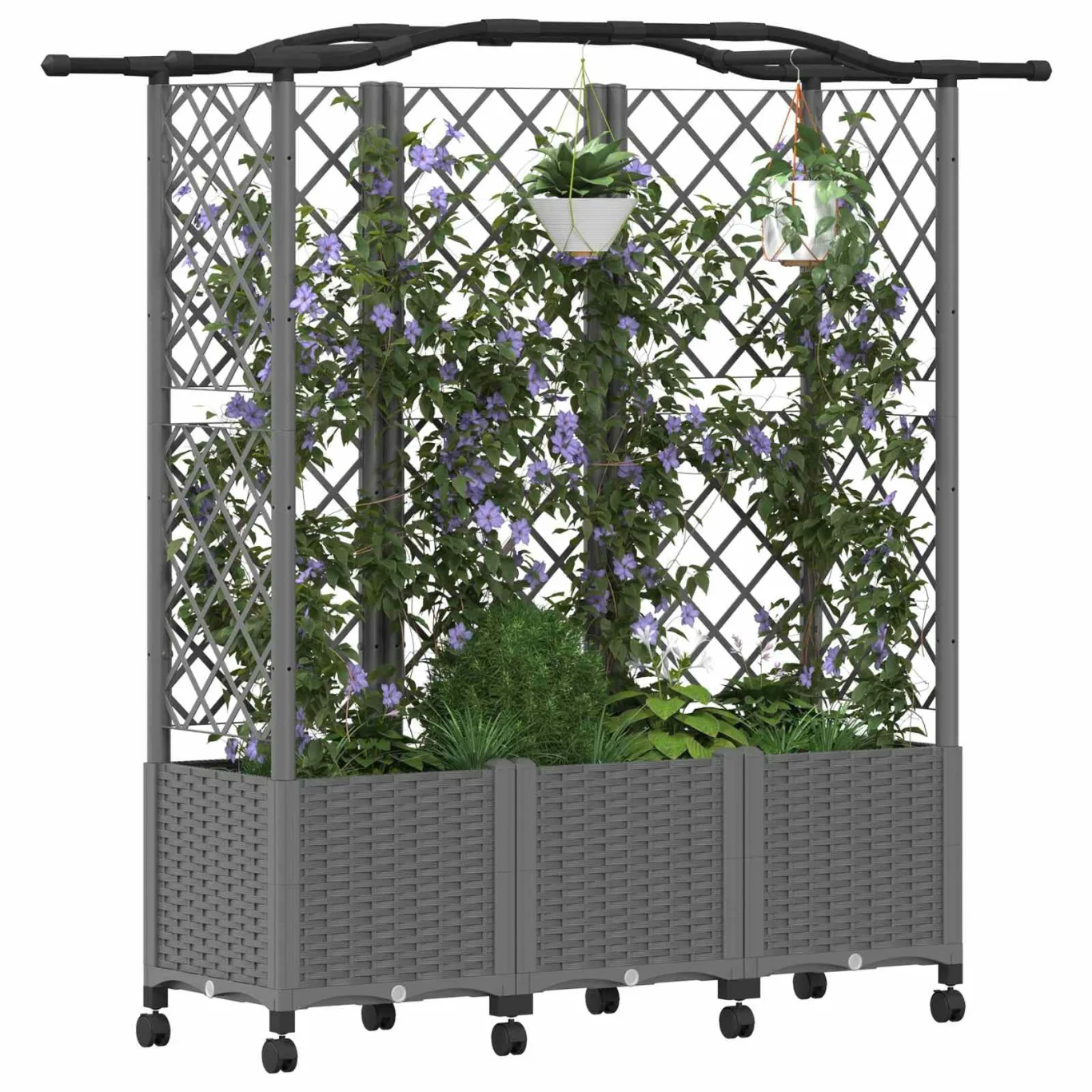 vidaXL Hochbeet mit Rankgitter und Dach Hellgrau 163 x 40 x 144 cm PP, Garten & Terrasse, moderner Kräutertopf, Hochbeet mit Dach, mobil, Gemüse, Urbane Gartenideen - Bild 1