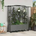 vidaXL Hochbeet mit Rankgitter und Dach Hellgrau 163 x 40 x 144 cm PP, Garten & Terrasse, moderner Kräutertopf, Hochbeet mit Dach, mobil, Gemüse, Urbane Gartenideen - Thumbnail 2
