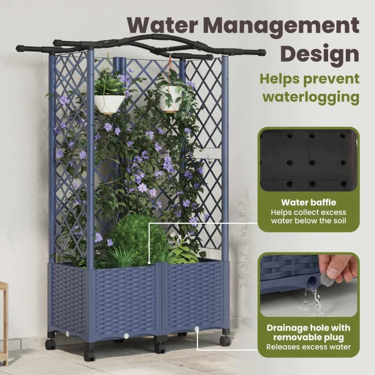 vidaXL Hochbeet mit Rankgitter und Dach Grau 122 x 40 x 144 cm PP, Garten & Terrasse, moderner Kräutertopf, Hochbeet mit Dach, mobil, Gemüse, Urbane Gartenideen – Bild 5