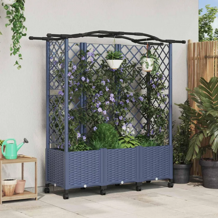 vidaXL Hochbeet mit Rankgitter und Dach Grau 163 x 40 x 144 cm PP, Garten & Terrasse, moderner Kräutertopf, Hochbeet mit Dach, mobil, Gemüse, Urbane Gartenideen – Bild 2