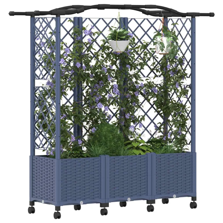 vidaXL Hochbeet mit Rankgitter und Dach Grau 163 x 40 x 144 cm PP, Garten & Terrasse, moderner Kräutertopf, Hochbeet mit Dach, mobil, Gemüse, Urbane Gartenideen – Bild 1