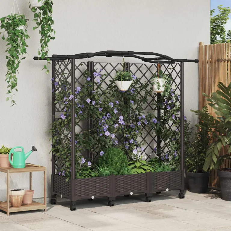 vidaXL Hochbeet mit Rankgitter und Dach Braun 163 x 40 x 129 cm PP, Garten & Terrasse, moderner Kräutertopf, Hochbeet mit Dach, mobil, Gemüse, Urbane Gartenideen – Bild 2