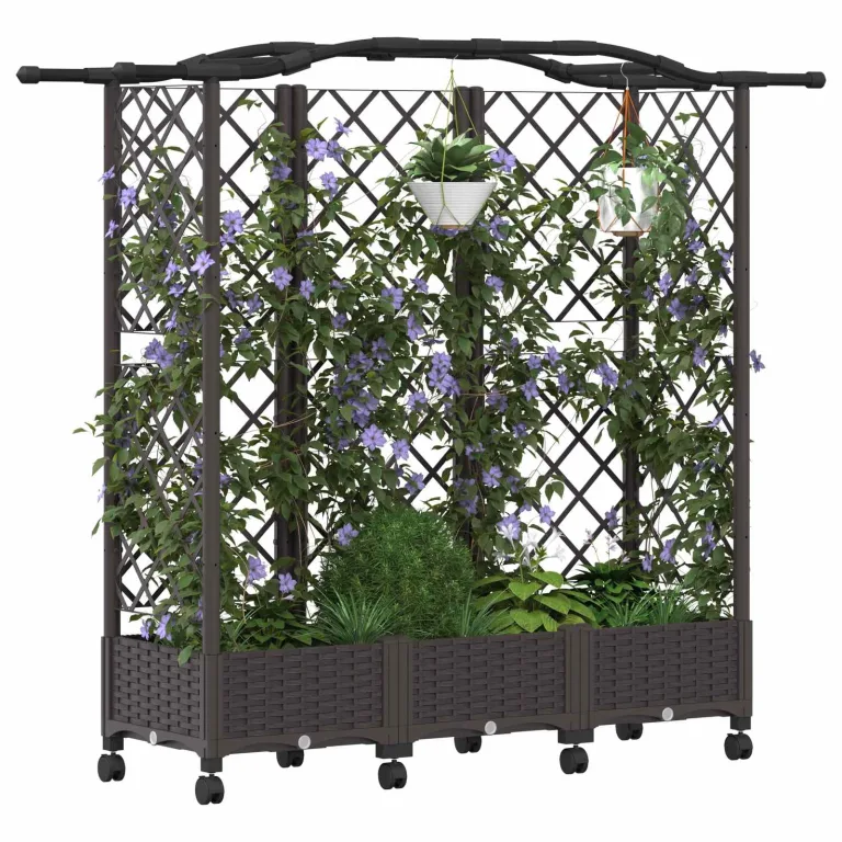 vidaXL Hochbeet mit Rankgitter und Dach Braun 163 x 40 x 129 cm PP, Garten & Terrasse, moderner Kräutertopf, Hochbeet mit Dach, mobil, Gemüse, Urbane Gartenideen – Bild 1