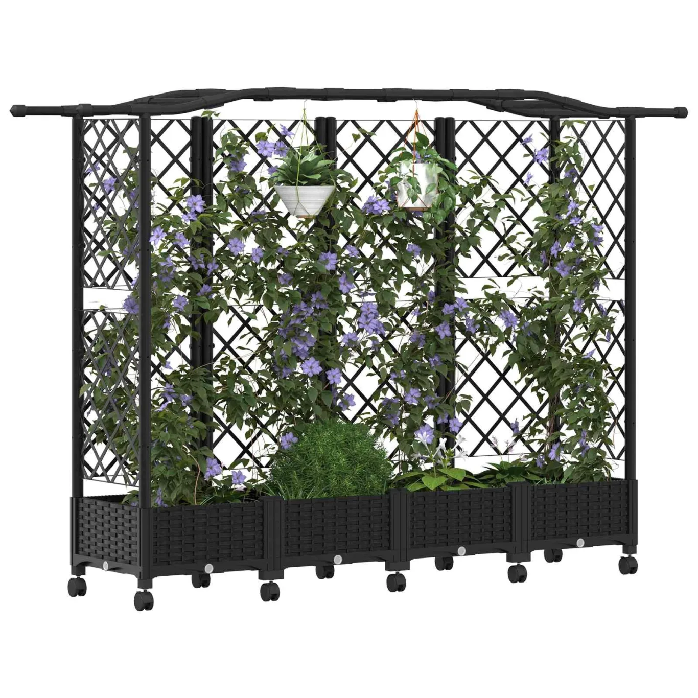 vidaXL Hochbeet mit Rankgitter und Dach Schwarz 203,5 x 40 x 129 cm PP, Garten & Terrasse, moderner Kräutertopf, Hochbeet mit Dach, mobil, Gemüse, Urbane Gartenideen - Bild 1