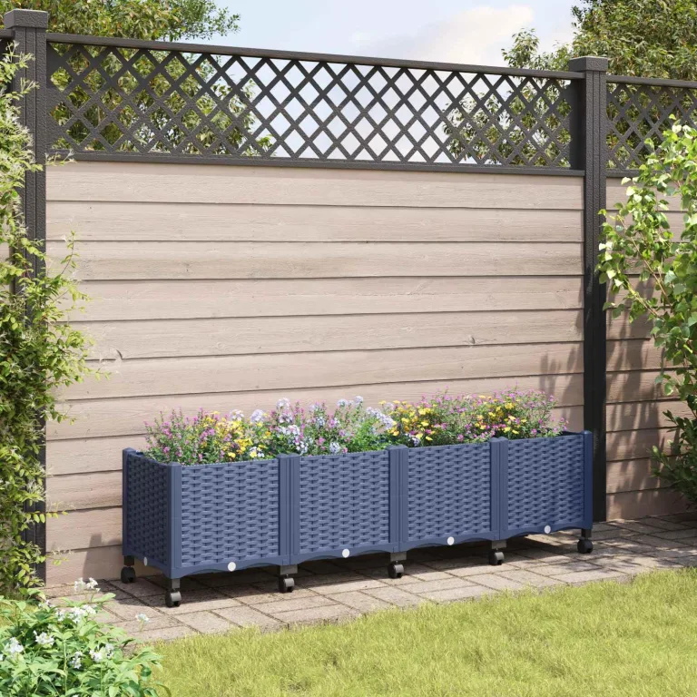 vidaXL Gartenpflanzer mit Rädern Blaugrau 160 x 40 x 48 cm PP, Moderner Garten- und Terrassenpflanzer, wetterfestes Gefäß für Balkon, Terrasse oder Gemüseanbau – Bild 2