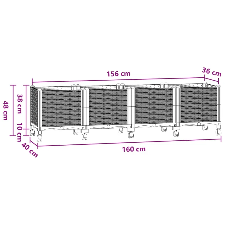 vidaXL Gartenpflanzer mit Rädern Blaugrau 160 x 40 x 48 cm PP, Moderner Garten- und Terrassenpflanzer, wetterfestes Gefäß für Balkon, Terrasse oder Gemüseanbau – Bild 3