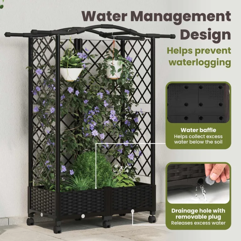 vidaXL Hochbeet mit Rankgitter und Dach Schwarz 124 x 40 x 129 cm PP, Garten & Terrasse, moderner Kräutertopf, Hochbeet mit Dach, mobil, Gemüse, Urbane Gartenideen – Bild 5