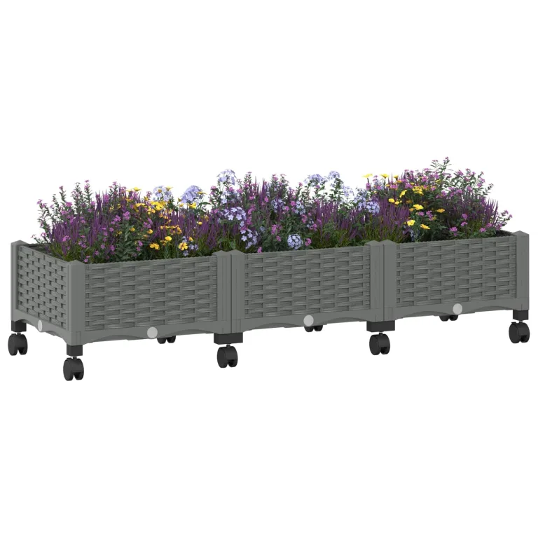 vidaXL Gartenpflanzer mit Rädern Hellgrau 120 x 40 x 33 cm PP, Moderner Garten- und Terrassenpflanzer, wetterfestes Gefäß für Balkon, Terrasse oder Gemüseanbau – Bild 1