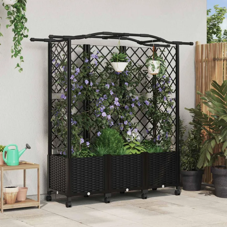 vidaXL Hochbeet mit Rankgitter und Dach Schwarz 163 x 40 x 144 cm PP, Garten & Terrasse, moderner Kräutertopf, Hochbeet mit Dach, mobil, Gemüse, Urbane Gartenideen – Bild 2