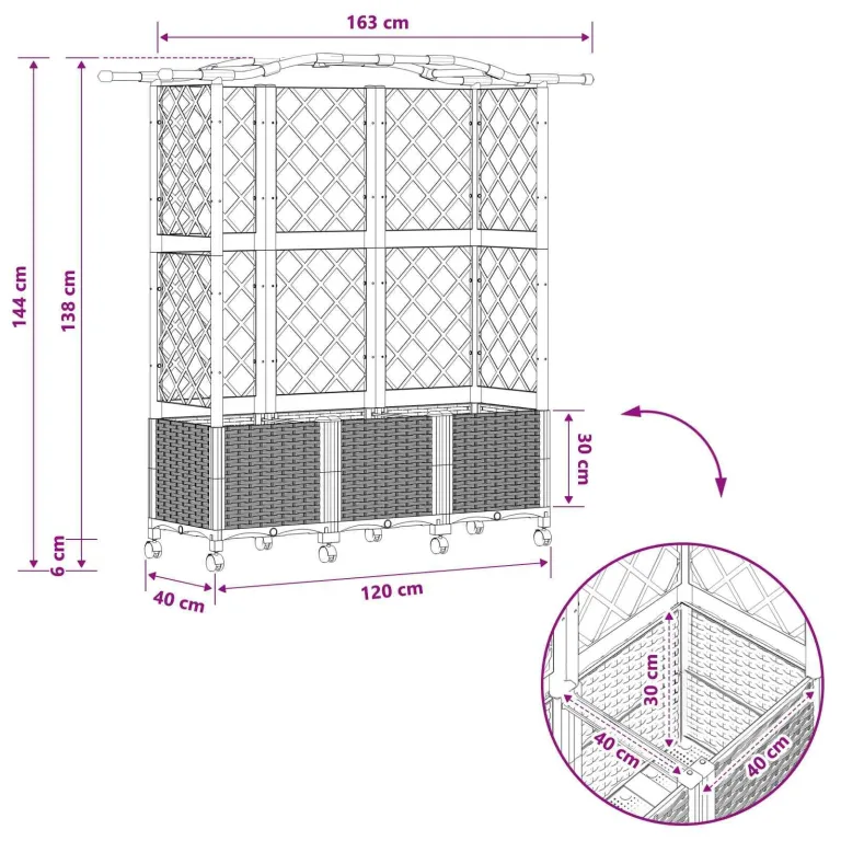 vidaXL Hochbeet mit Rankgitter und Dach Schwarz 163 x 40 x 144 cm PP, Garten & Terrasse, moderner Kräutertopf, Hochbeet mit Dach, mobil, Gemüse, Urbane Gartenideen – Bild 3