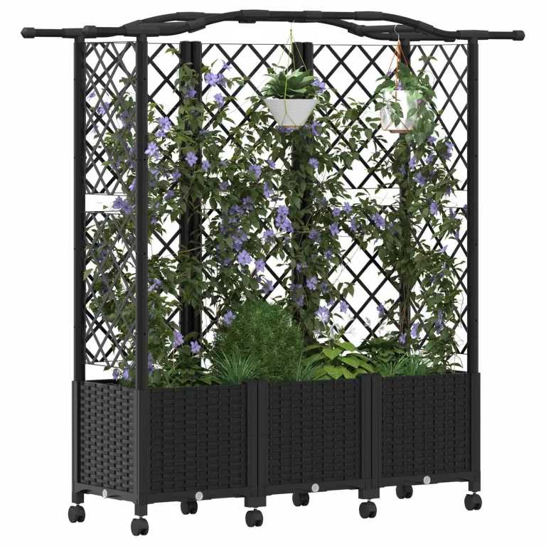 vidaXL Hochbeet mit Rankgitter und Dach Schwarz 163 x 40 x 144 cm PP, Garten & Terrasse, moderner Kräutertopf, Hochbeet mit Dach, mobil, Gemüse, Urbane Gartenideen – Bild 1