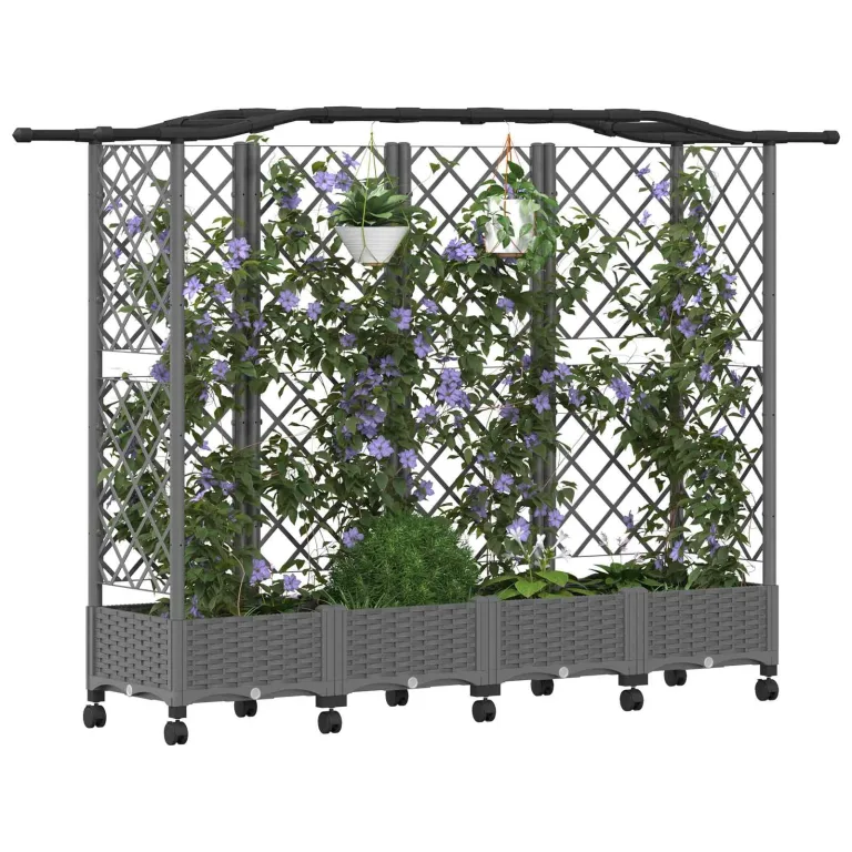vidaXL Hochbeet mit Rankgitter und Dach Hellgrau 203,5 x 40 x 129 cm, Garten & Terrasse, moderner Kräutertopf, Hochbeet mit Dach, mobil, Gemüse, Urbane Gartenideen
