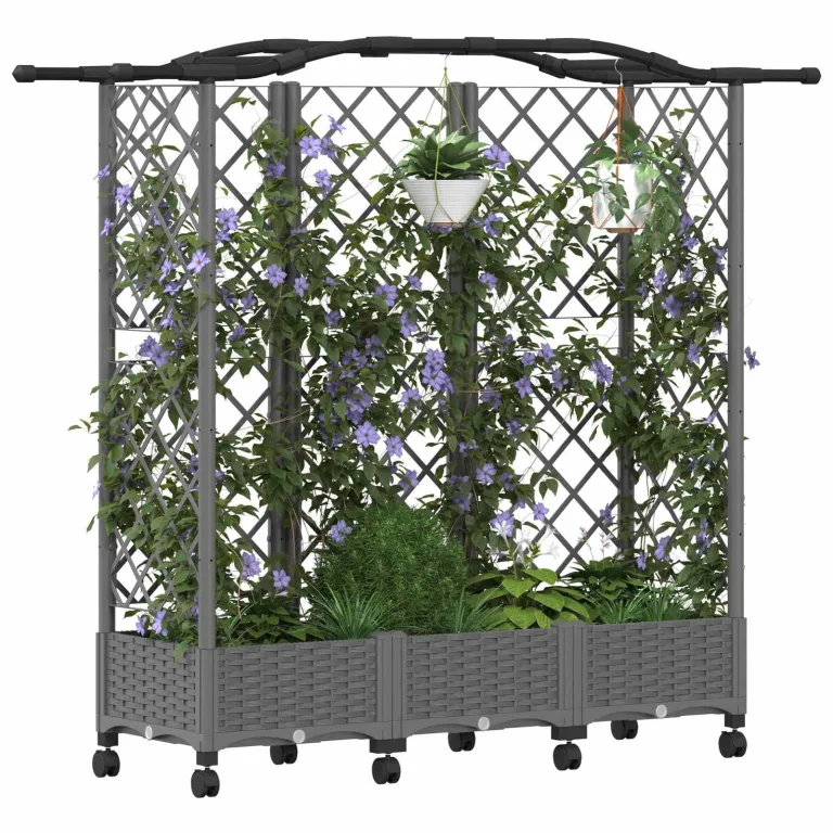 vidaXL Hochbeet mit Rankgitter und Dach Hellgrau 163 x 40 x 129 cm PP, Garten & Terrasse, moderner Kräutertopf, Hochbeet mit Dach, mobil, Gemüse, Urbane Gartenideen – Bild 1