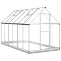 Aluminium Gewächshaus 334x169x202cm mit Fundamentrahmen, begehbares großes Polycarbonat Gewächshaus Silber - Thumbnail 2