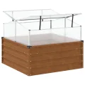 Hochbeet mit Gewächshausaufsatz aus Cortenstahl, 100x100x77 cm, wetterfester Pflanzkasten mit Aluminiumrahmen, ideal für Balkon, Garten, Terrasse, Kräuter - Thumbnail 7
