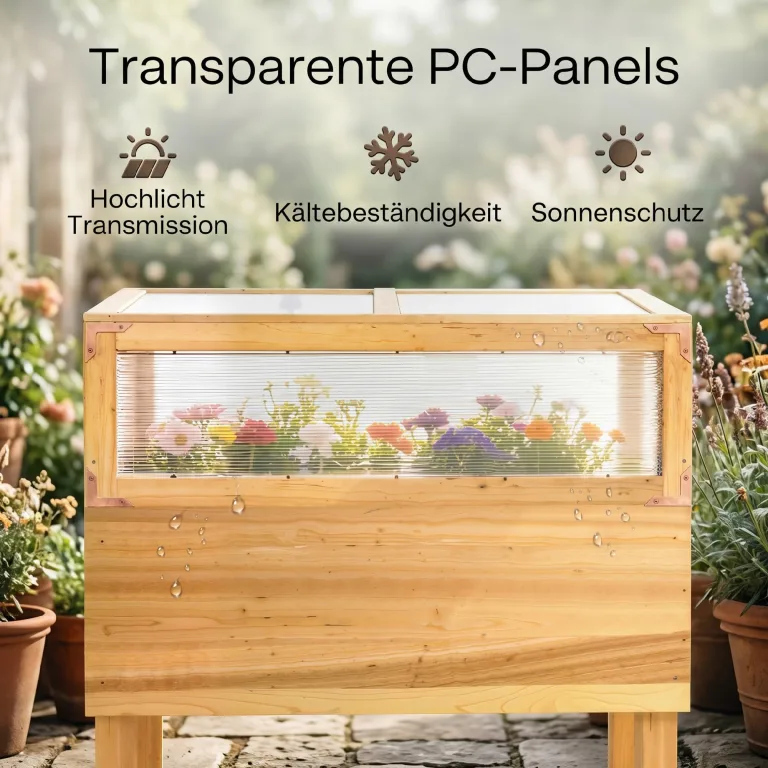 Outsunny Hochbeet mit Frühbeetaufsatz aus Holz Ergonomisch erhöhter Pflanzkasten mit aufklappbarer Abdeckung Vliesstoff Regal Gemüsebeet Blumenkasten für Balkon Garten 80x45x108,5cm Naturholz – Bild 4