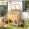 Outsunny Hochbeet mit Frühbeetaufsatz aus Holz Ergonomisch erhöhter Pflanzkasten mit aufklappbarer Abdeckung Vliesstoff Regal Gemüsebeet Blumenkasten für Balkon Garten 80x45x108,5cm Naturholz - Thumbnail 2