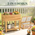 Outsunny Hochbeet mit Frühbeetaufsatz aus Holz Ergonomisch erhöhter Pflanzkasten mit aufklappbarer Abdeckung Vliesstoff Regal Gemüsebeet Blumenkasten für Balkon Garten 80x45x108,5cm Naturholz - Thumbnail 3