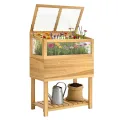 Outsunny Hochbeet mit Frühbeetaufsatz aus Holz Ergonomisch erhöhter Pflanzkasten mit aufklappbarer Abdeckung Vliesstoff Regal Gemüsebeet Blumenkasten für Balkon Garten 80x45x108,5cm Naturholz - Thumbnail 1