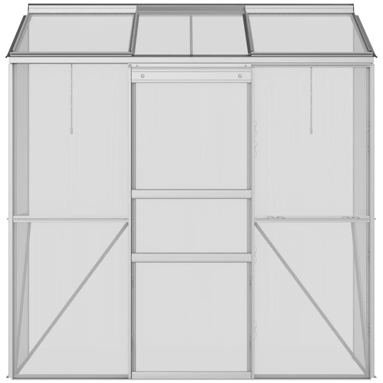 Outsunny Gewächshaus aus Polycarbonat und Alu mit Schiebetür, aufklappbaren Dachfenstern, Treibhaus Tomatenhaus Pflanzenhaus für Garten, 192 x 68 x 196 cm, Silber – Bild 8