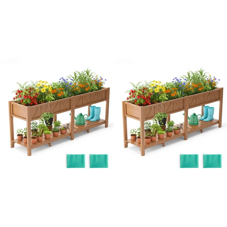 Hochbeet 120x44x70cm, HIPS Hochbeet mit Rollen & Griff, 3 Haken & Vlieseinlage, Für Gemüse Blumen Kräuter, Garten Balkon Terrasse,3pcs Grau – Bild 5