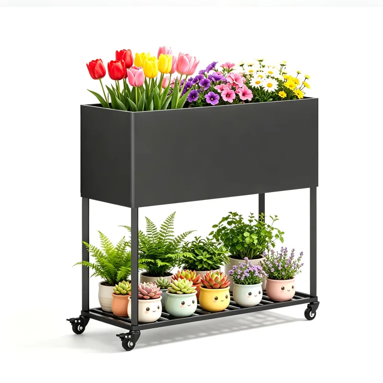 Hochbeet 120x44x70cm, HIPS Hochbeet mit Rollen & Griff, 3 Haken & Vlieseinlage, Für Gemüse Blumen Kräuter, Garten Balkon Terrasse,3pcs Grau – Bild 9