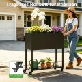 Metall Hochbeet mit Rädern und Ablage (97 * 38 * 92cm, Schwarz) | Drainage-Loch, Rostschutz-Beschichtung, Innen & outdoor，für Balkon, Terrasse & Garten - Thumbnail 6