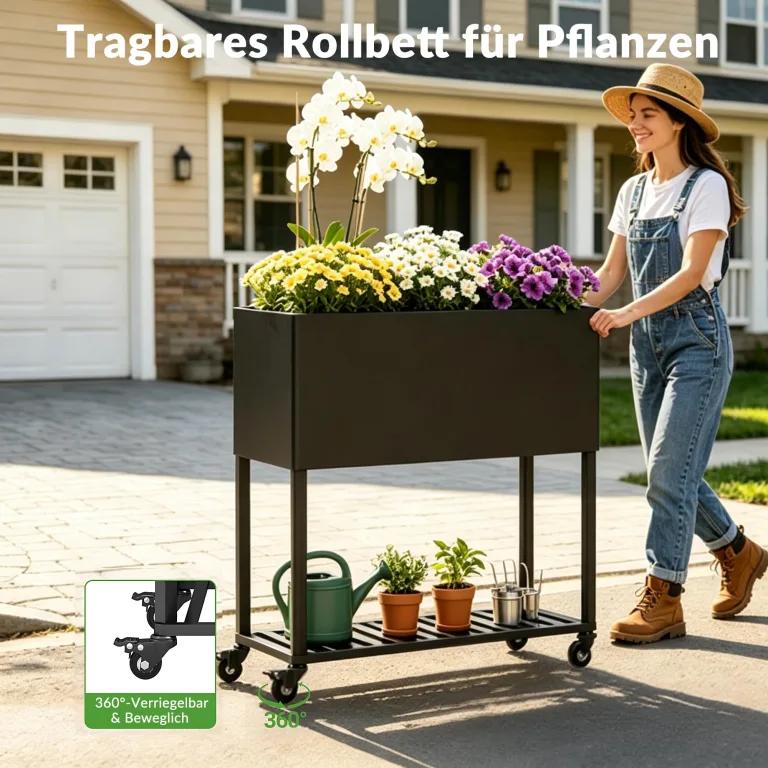 Metall Hochbeet 97 * 38 * 92 cm 2pcs,Wetterfestes Pflanzkübel Außen mit Ablagefach, Für Gemüse Blumen Kräuter, Garten Balkon Terrasse,schwarz – Bild 6