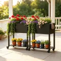 Metall Hochbeet 97 * 38 * 92 cm 2pcs,Wetterfestes Pflanzkübel Außen mit Ablagefach, Für Gemüse Blumen Kräuter, Garten Balkon Terrasse,schwarz - Thumbnail 1