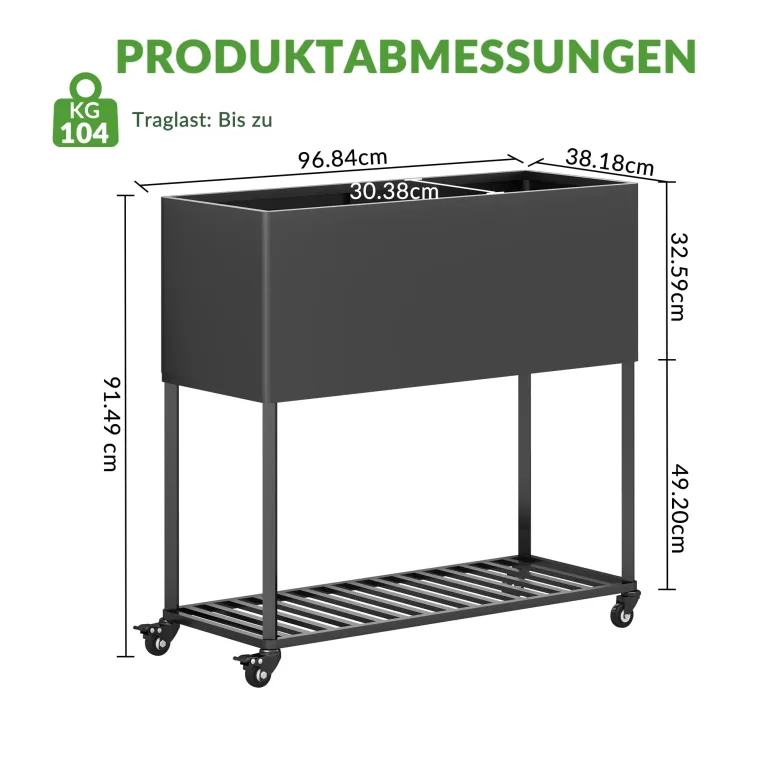 Metall Hochbeet 97 * 38 * 92 cm 3pcs,Wetterfestes Pflanzkübel Außen mit Ablagefach, Für Gemüse Blumen Kräuter, Garten Balkon Terrasse,schwarz – Bild 2